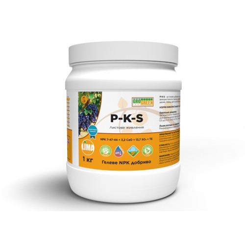 Удобрение Гель PKS 1 кг NPK 7.7 - 47.4 - 44.3 + (3,2CaO+13,7SO₃ +TE) ГроГрин | Gro Green